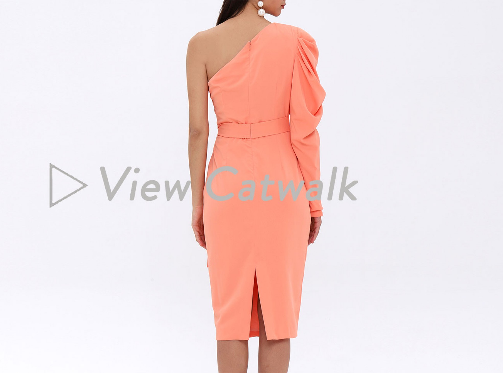 COWL SLEEVE ONE SHOULDER MIDI DRESS IN CANTALOUPE