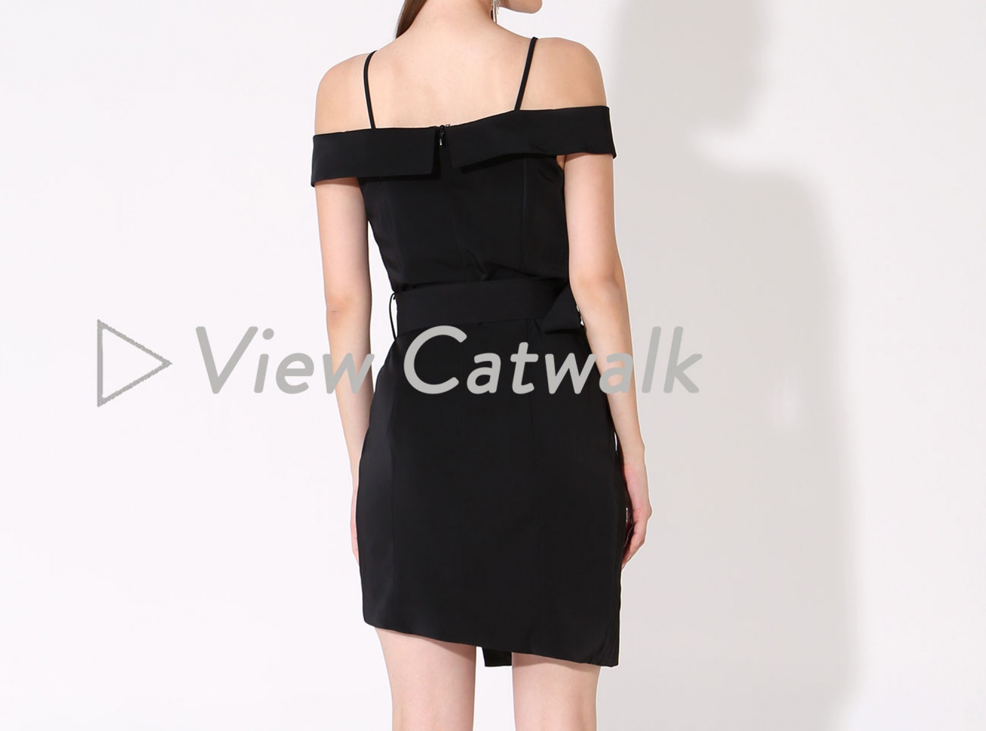 off shoulder mini dress in black with diamante belt