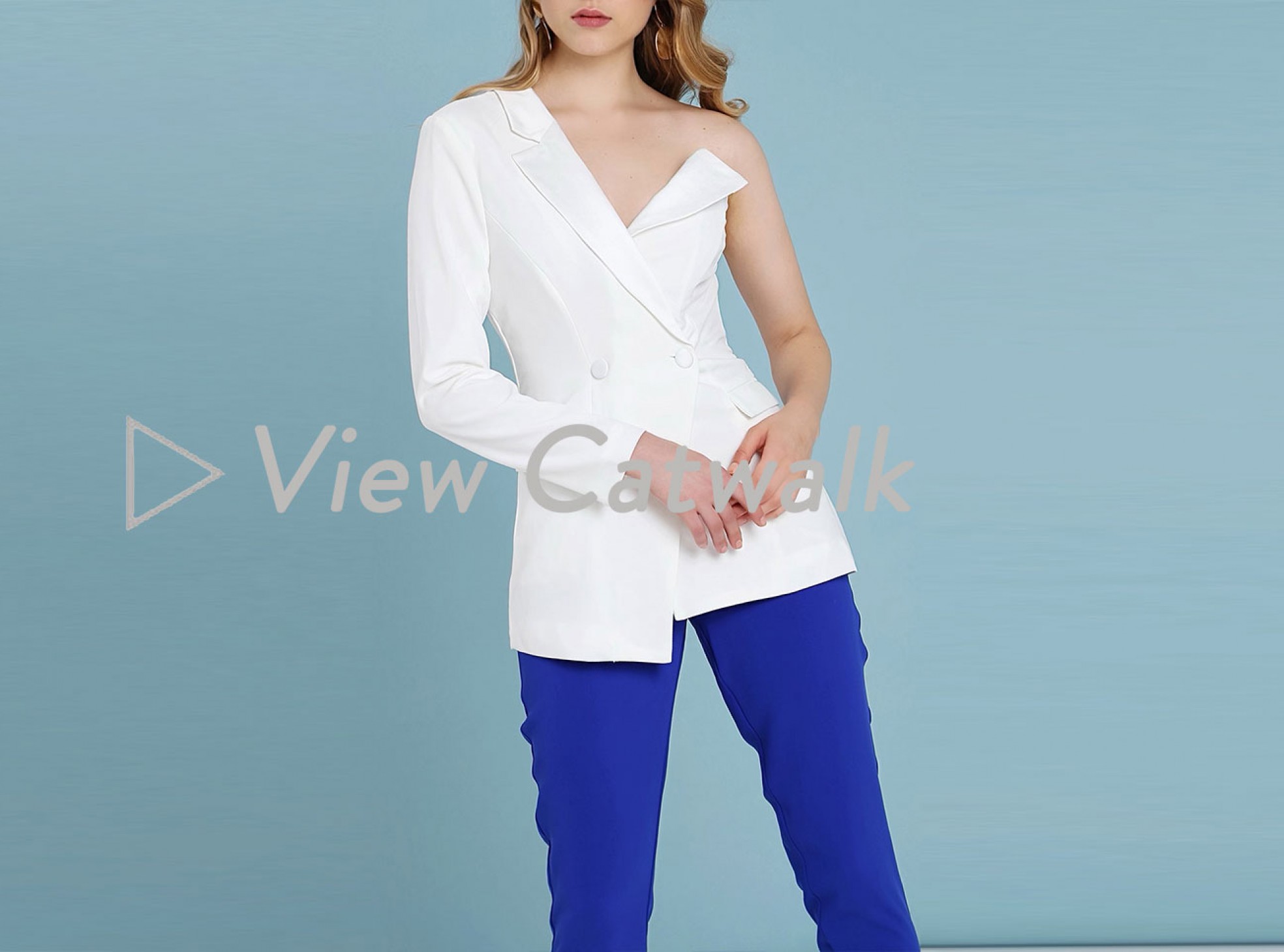 one shoulder bordice blazer in white