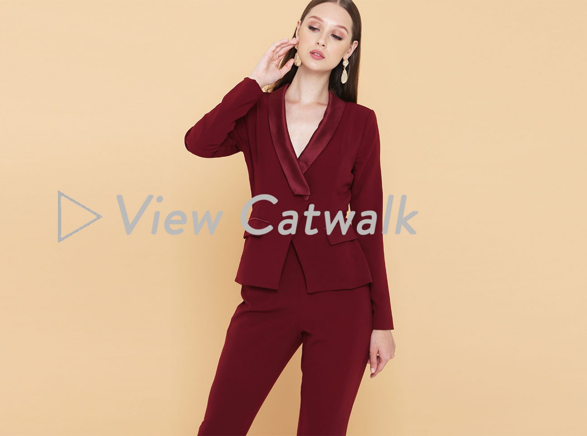 cut out back satin mix tailored jumpsuit in burgundy