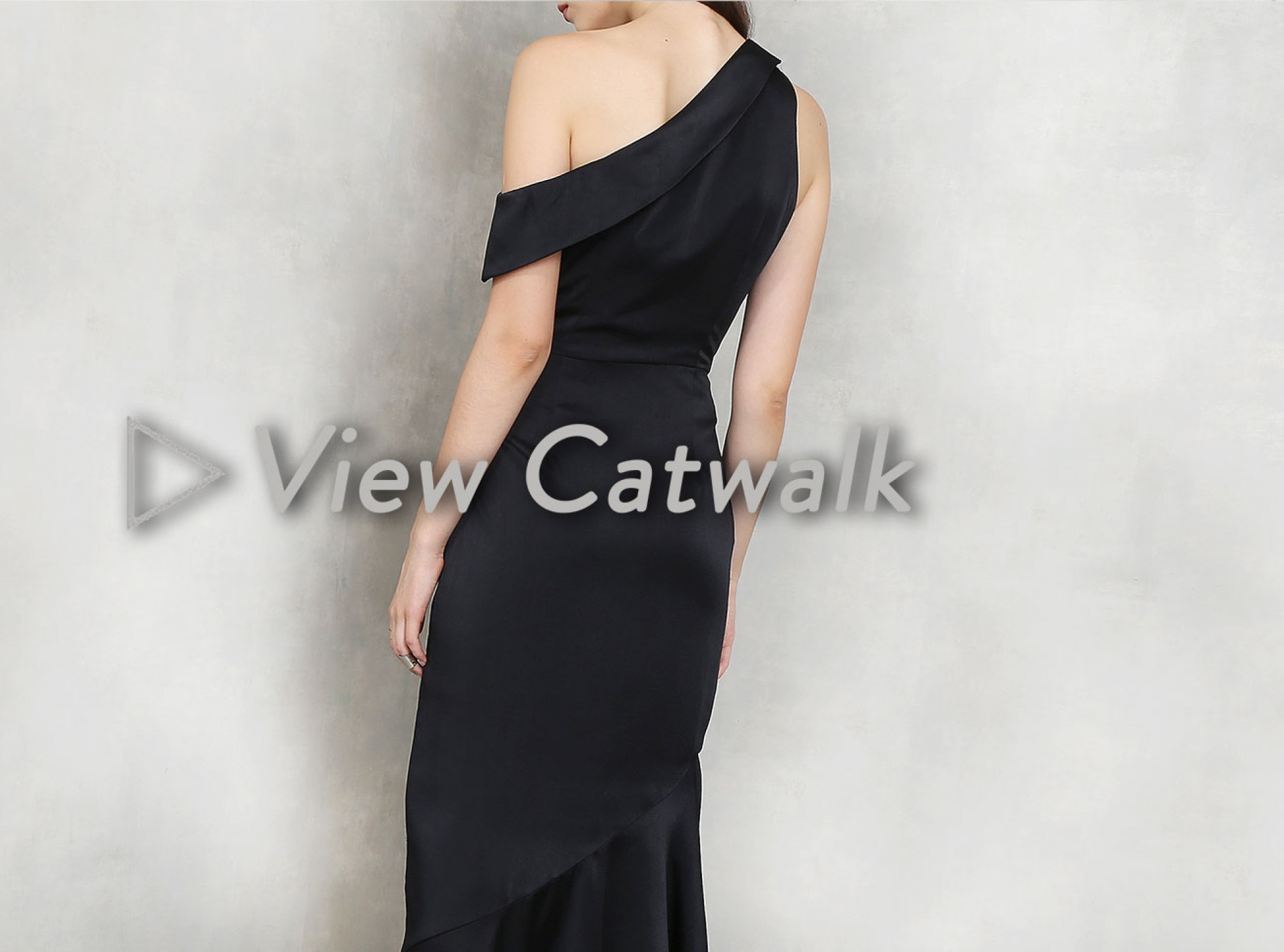 SATIN ONE SHOULDER ASYMMETRIC HEM DRESS - BLACK